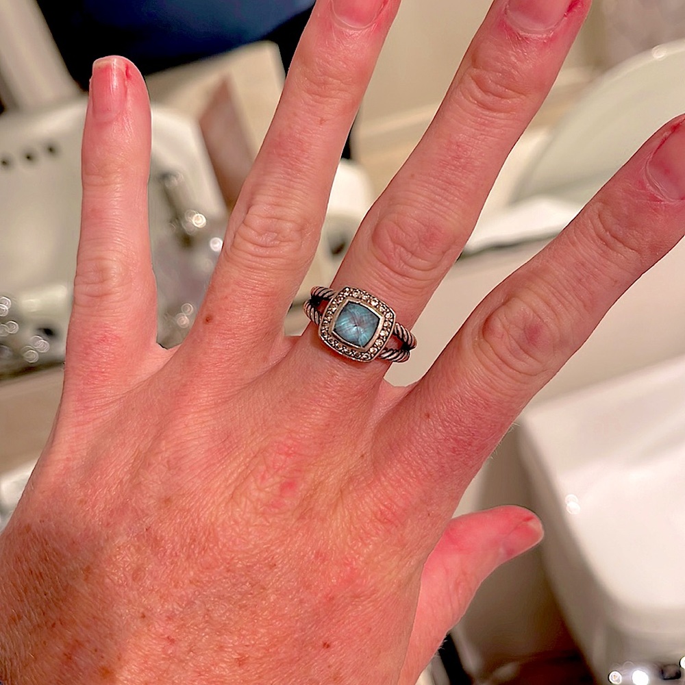 David Yurman Petite Albion Ring: Sterling Silver, Blue Topaz and Pavé Diamonds
